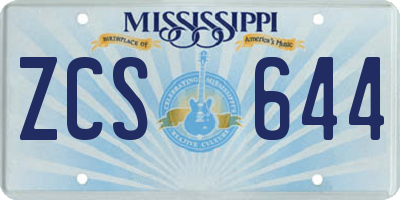 MS license plate ZCS644