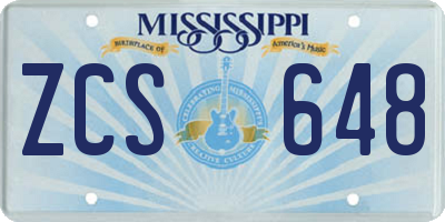 MS license plate ZCS648
