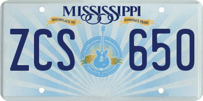 MS license plate ZCS650