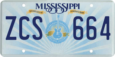 MS license plate ZCS664