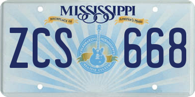 MS license plate ZCS668