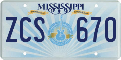 MS license plate ZCS670