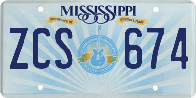 MS license plate ZCS674
