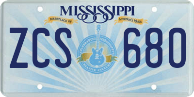 MS license plate ZCS680