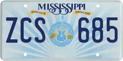 MS license plate ZCS685