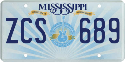 MS license plate ZCS689