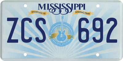 MS license plate ZCS692