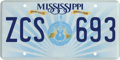 MS license plate ZCS693