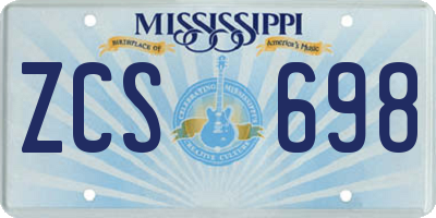 MS license plate ZCS698