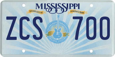 MS license plate ZCS700