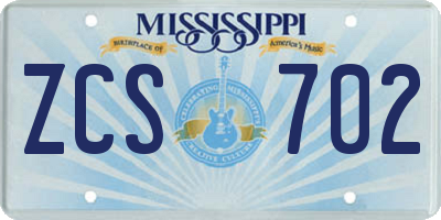 MS license plate ZCS702