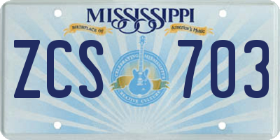 MS license plate ZCS703