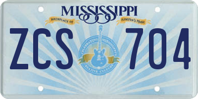 MS license plate ZCS704