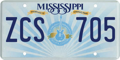 MS license plate ZCS705
