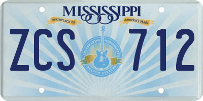 MS license plate ZCS712