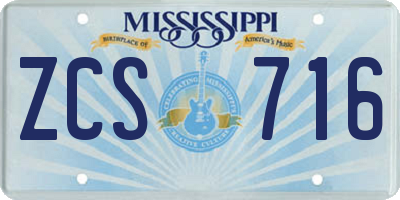 MS license plate ZCS716