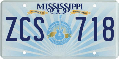 MS license plate ZCS718
