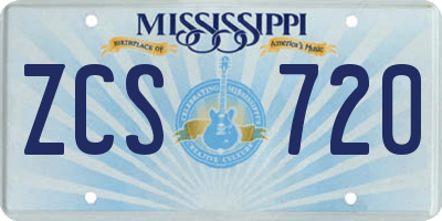 MS license plate ZCS720