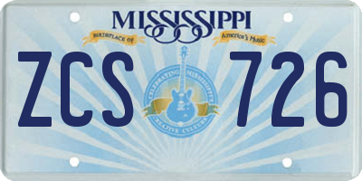 MS license plate ZCS726