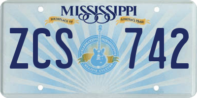 MS license plate ZCS742