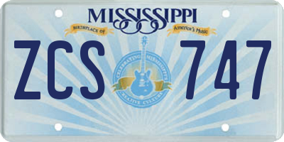 MS license plate ZCS747