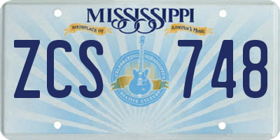 MS license plate ZCS748