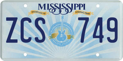 MS license plate ZCS749