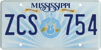 MS license plate ZCS754