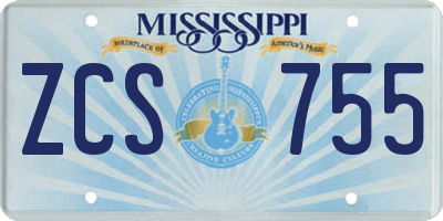 MS license plate ZCS755