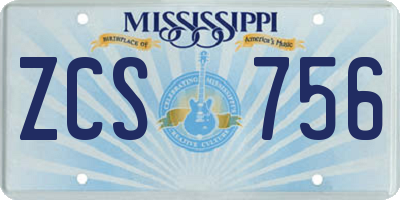 MS license plate ZCS756