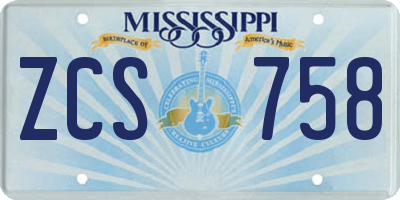 MS license plate ZCS758
