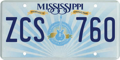 MS license plate ZCS760