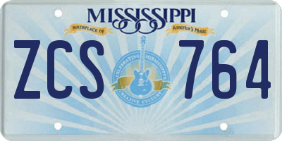 MS license plate ZCS764