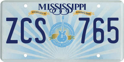 MS license plate ZCS765