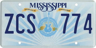 MS license plate ZCS774