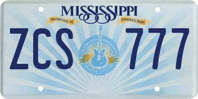 MS license plate ZCS777