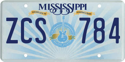 MS license plate ZCS784
