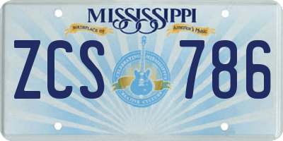 MS license plate ZCS786