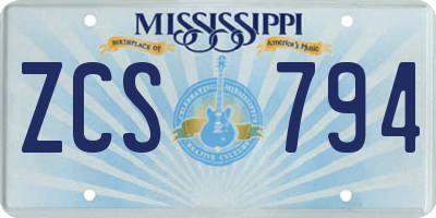 MS license plate ZCS794