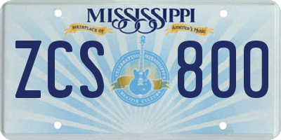 MS license plate ZCS800