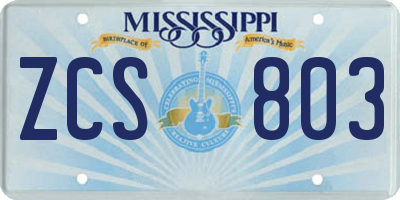 MS license plate ZCS803
