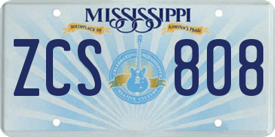 MS license plate ZCS808