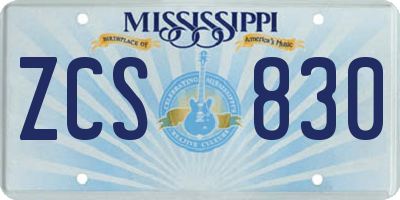 MS license plate ZCS830