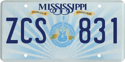 MS license plate ZCS831