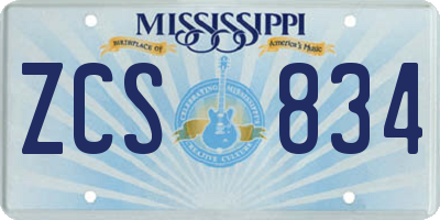MS license plate ZCS834