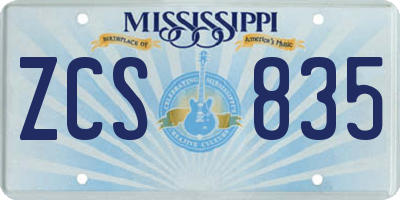 MS license plate ZCS835