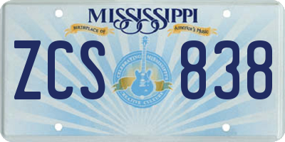 MS license plate ZCS838