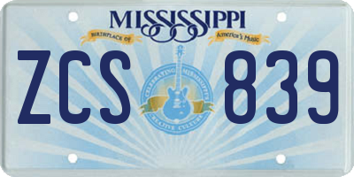 MS license plate ZCS839