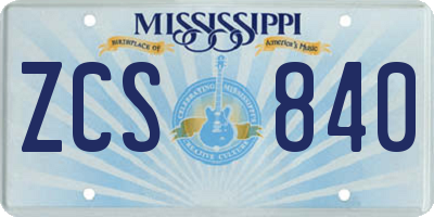 MS license plate ZCS840
