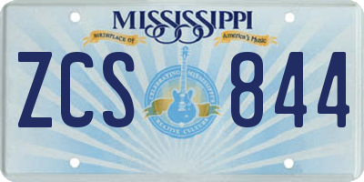 MS license plate ZCS844